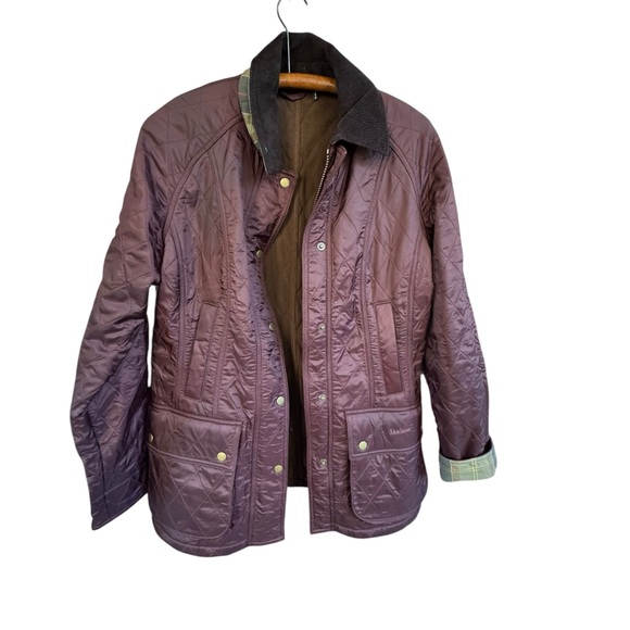 Barbour Beadnell Quilted Jacket Cabernet/Brown Sz 8 Plaid - Picture 2 of 6